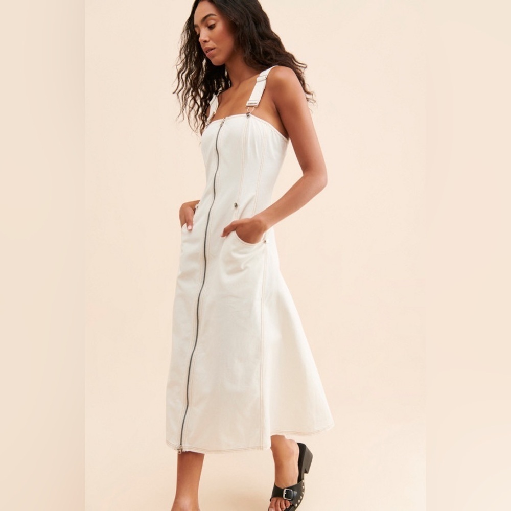 Anthropologie Overall Zip Front Midi Dress By Forever That Girl - Picture 4 of 16